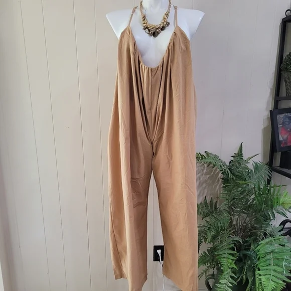 Women's Minimalist Jumpsuit Wide Leg Pants Casual Relax Boho Sz OS - Picture 2 of 12